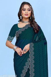 most trendy diamond worked chiffon fabric saree for party and all occasions.