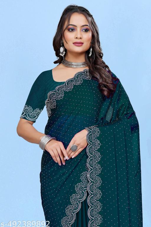 most trendy diamond worked chiffon fabric saree for party and all occasions.