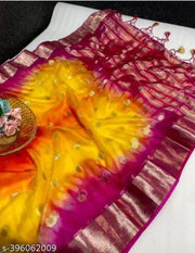 ORGANZA MULTY COLOUR SAREE, FANCY ORGANZA SAREE, ORGANZA SILK SAREE, 3D COLOUR SAREE  SAREE TRENDING SAREE FASTIVAL SAREE