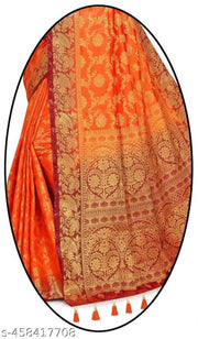 NEW BANARASI SILK SAREE WITH UNSTICHED TASSELS & LATKAN