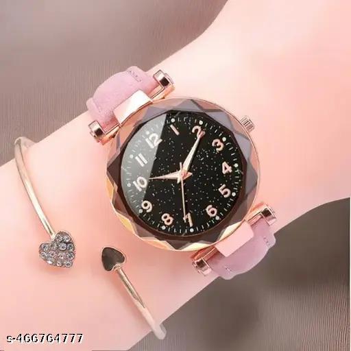 Trendy Girl's Watch Luxurious Looking Black Dial Leather Belt Girl and Women Watch Analog Watch - for Women Cute Casual Women's Watch Ladies Watch Watch for Daily Life New Collection Women's Watch Shiny Fashion Women Watch