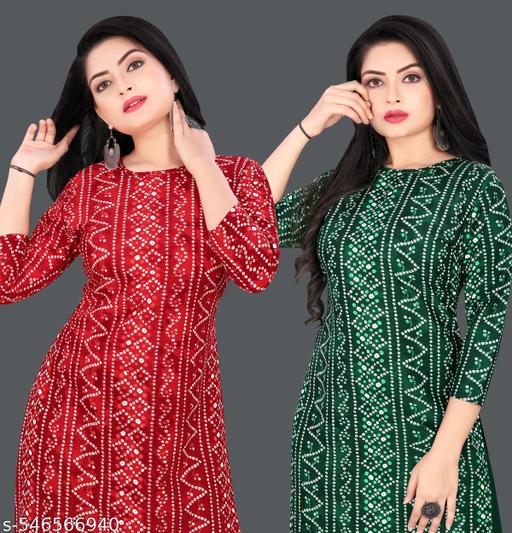Feather-light Feel Women and Girls Crepe Fabric Printed Straight Kurti PACK OF 2, Extra plus Size -S,M,L,XL,XXL,2XL,XXXL,3XL,4XL,5XL,6XL,7XL,8XL ( New Arrival New Design Fashionable Kurti )