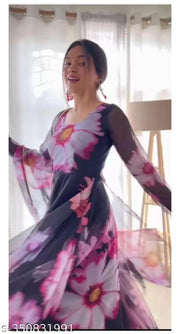 The beautiful printed delta fabric gown with dupatta for women. Women can buy this gown set to wear for their upcoming functions, reception, occasions and daily life. Team it with ethnic eccessories to make your look more beautiful.