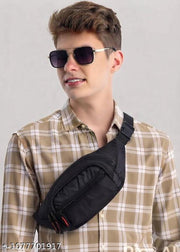 black waist bag, running belt bag, sling bag, casual waist pack, multi pocket pouch, lightweight travel bag, unisex fanny pack, side bag, utility bag.