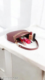 latest and trendy Sling Bag for girNew Party Wear Burgundy Handbag for Ladiesl & Women|Elegant Women's Maroon Purse with Stylish Chain|Women's Stylish Glossy Chain Strap Purse (Maroon)|