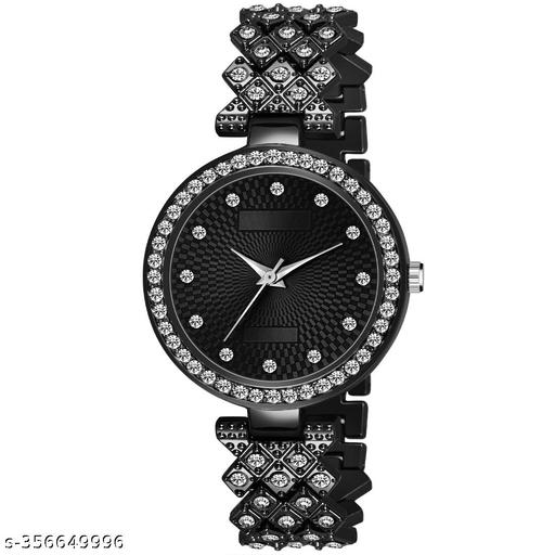 OHHO Special Edition Black Dial & Black Metal Bracelet Chain Analog Watch - For Women's-Ladies's-Girl's