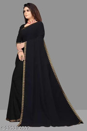 Trendy Black Solid/Plain Daily Wear Georgette Saree