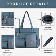Double Pocket Handbag for Women: Stylish, Ideal Companion for Work, Travel, Polyester Material, Spacious 10-liter Capacity, 6 Pockets. (Vampire Grey)…