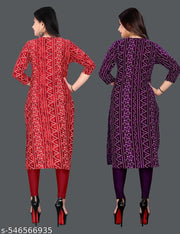 Feather-light Feel Women and Girls Crepe Fabric Printed Straight Kurti PACK OF 2, Extra plus Size -S,M,L,XL,XXL,2XL,XXXL,3XL,4XL,5XL,6XL,7XL,8XL ( New Arrival New Design Fashionable Kurti )