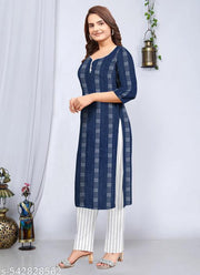 Khadi cotton kurti with bottomwear, stylish kurti for girls and women