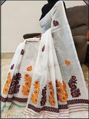 Cotton Silk White Color Mekhala Chador