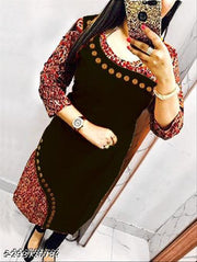 HF HOLYDAY FASHION Floral Printed Cotton Latest Design Straight Kurti Tops New Arrivals in Kurtis For Girls Women Black Color