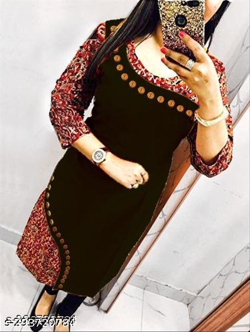 HF HOLYDAY FASHION Floral Printed Cotton Latest Design Straight Kurti Tops New Arrivals in Kurtis For Girls Women Black Color