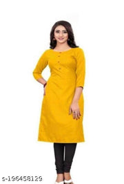 Cool&Classy Boat Neck Fornt Button Rayon Kurta(Yellow)