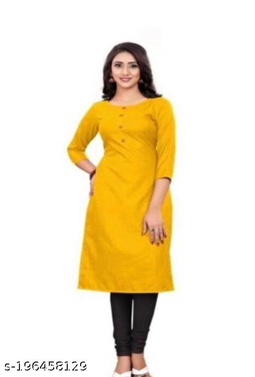 Cool&Classy Boat Neck Fornt Button Rayon Kurta(Yellow)