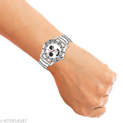 Trendy Steel Round Silver Dial Analog Wrist Watch For Men and Boys
