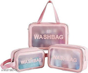 keshal Wash Bag Clear Makeup Pouch Set Cosmetic Organizer Bag for Women and Girls Travel Waterproof Toiletry Storage Kit Organizer Makeup Pouch for Cosmetics Brushes Accessories (Set of 3, Pink)
