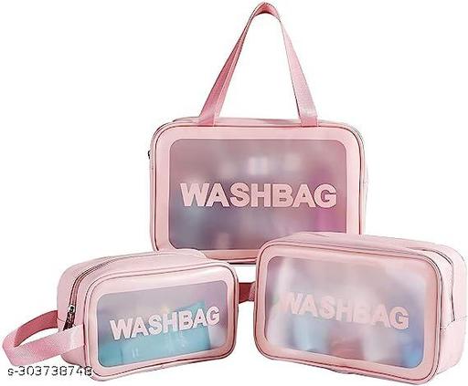 keshal Wash Bag Clear Makeup Pouch Set Cosmetic Organizer Bag for Women and Girls Travel Waterproof Toiletry Storage Kit Organizer Makeup Pouch for Cosmetics Brushes Accessories (Set of 3, Pink)