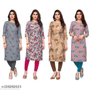 Polyster/Crepe fabric-Women Printed Straight Kurti Combo of 4