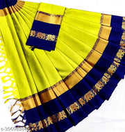 Mira Pattu Cotton Silk Saree with Blouse Piece (Cyan & Blue)