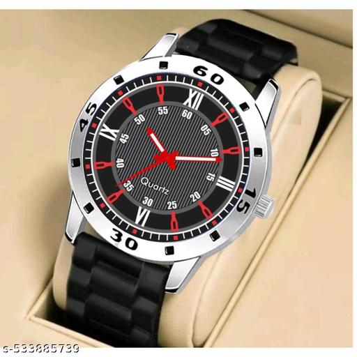 Medboo Silver Cash Black Pu Bump Belt Boy and Men Watch