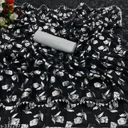 Party Wear Pure Georgette Rose Flower Foil Printed Saree With Satin Silk Un-stitched Silver Blouse