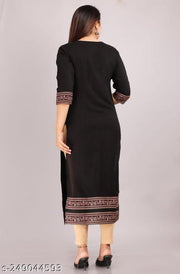 Rayon Urban365 Premium Straight Kurti/pom-pom-Solid Design Kurtis for Women(Black)