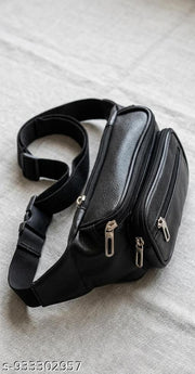 I A F Bags Waist Bag, I A F Bags Waist Pouch. IAF Bags Waist Bag for Men | Black Leatherette Fanny Pack | Chest Bag with 4 Zips | Travel Pouch. 2.Pu Leather Waist Pouch for Men | Black Fanny Pack Chest Bag | Travel Bag for Phone & Cash