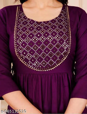 RADHA RANI COLLECTION 1 Women Embellished Rayon Flared Kurta (Purple, Gold)