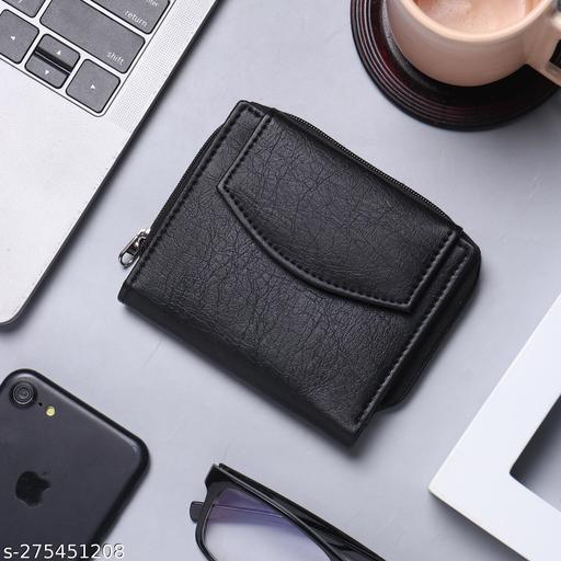 WALLETIN Girls Travel, Trendy Black Artificial Leather Wallet (6 Card Slots)