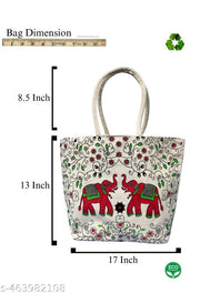 Elephant Charm Canvas Bag – Bold Red Print with Studded Handle