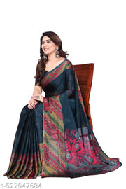 Women's Stylish Traditional Saree with Intricate Floral and Stripe Motifs