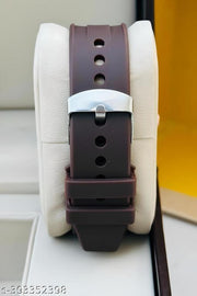 New Latest Stunning White Dial & Brown Silicon Strap With  Date Functioning Analog Watch For boys Analog Watch - For Men BROWN WHITE