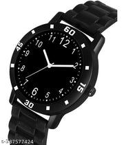 Black Dial Black PU Strap With King Bracelet combo Watch For Boys And men