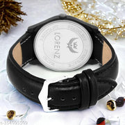 Lorenz Full Black Leather Strap Watch for Men & Boys- MK-2036W