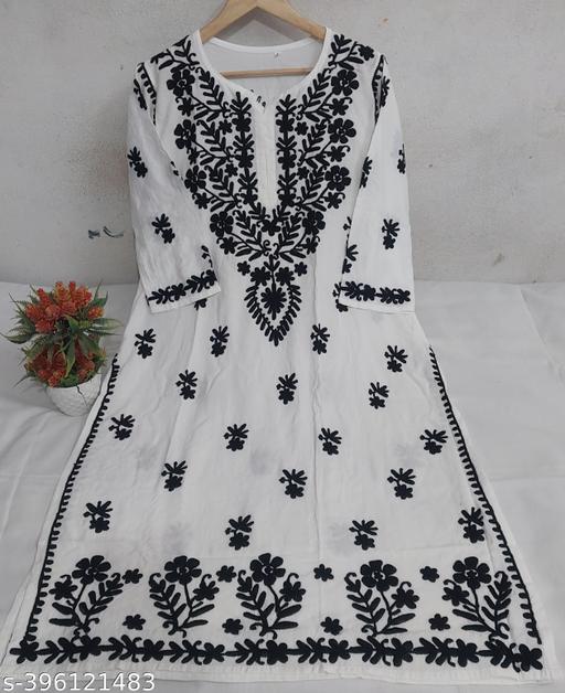 Luckhnowi women latest chikankari long kurti cotton riyon kurtis&kurta