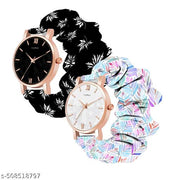 Analog Scrunchie Watch for Women & Girls Premium Silk Satin Cloth Scrunchie Watch Multicolor color Fabric Bend Watch For Girls And Women Pack Of 2