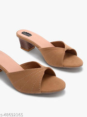 Taydol Women Fancy slip-on Block medium Heel beige velvet woven design pvc sole open toe Sandal (33)