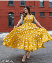 Women's/girls polka dot printed flared sleeveless yellow kurta