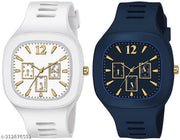 Square Dial Black Blue Grey White Analog Watches with Silicon Strap Stylish ADDI Designer Combo Watch for Mens & Boys