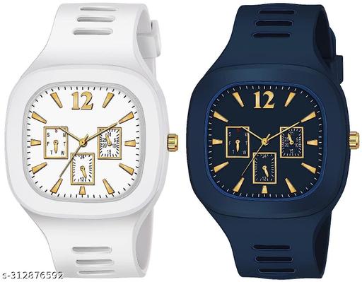 Square Dial Black Blue Grey White Analog Watches with Silicon Strap Stylish ADDI Designer Combo Watch for Mens & Boys