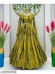 Women's poly Georgette  Printed Party Wedding Fashion Gown