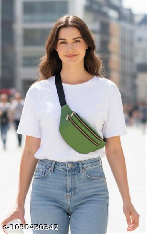 ELEVATE FASHION Stylish Green Waist Bag for Men & Women | Water Resistant Crossbody Sling Fanny Pack | Adjustable Strap with Multiple Zipper Compartments | Travel, Gym & Outdoor Use