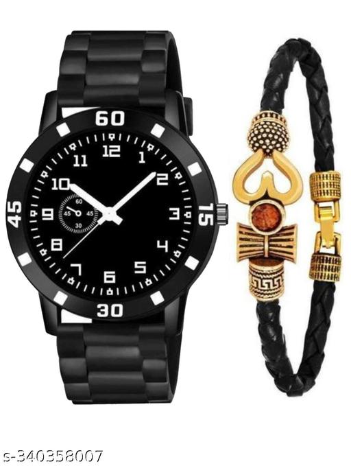 New stylish amazing watch combo with damru bracelet wrist watch rubber strap watch for men and boys