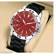 Medboo Red Tri Dial Silver Cash Black Pu Bump Belt Boy and Men Watch