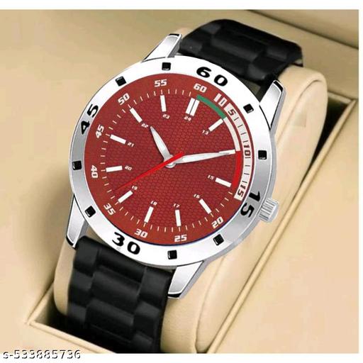 Medboo Red Tri Dial Silver Cash Black Pu Bump Belt Boy and Men Watch