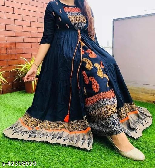 Women's Printed Rayon kurta and shrug|| Ethnic Set|| Ethnic Dress