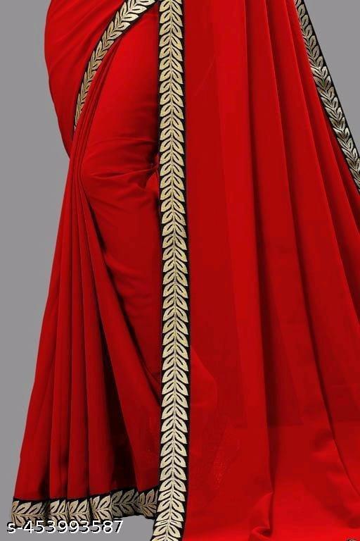 Well Lace Trending Plain Georgette Saree With Separate Blouse Piece