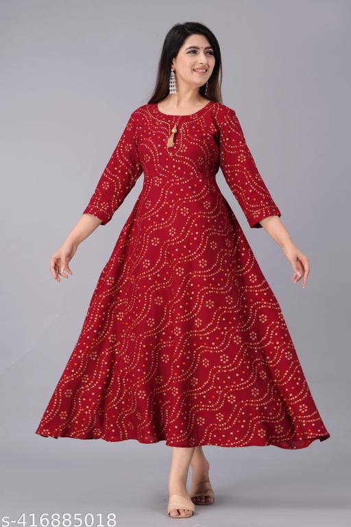 SIPET STYLISH BEAUTIFUL PRINTED KURTA FOR WOMEN AND GIRLS| 3/4TH SLEEVES ROUND NECK BHADNI| CASUAL WEAR AND WOMEN BHANDNI BUTA_MAROON