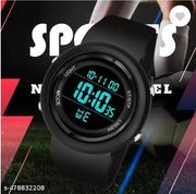Black Solid Round  Sports Watch For Kids.
